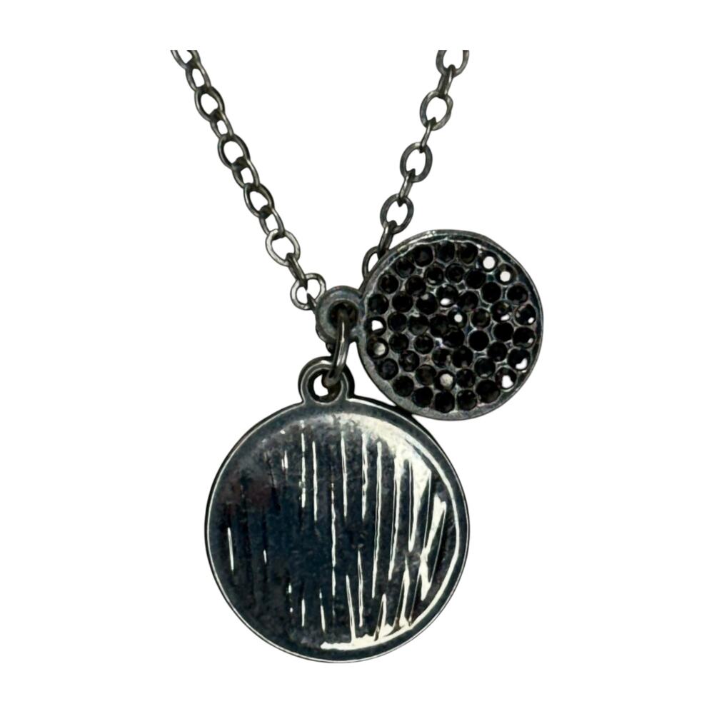 Time and Tru Double Disc Pave Crystal Charm Necklace Silver - Picture 2 of 6